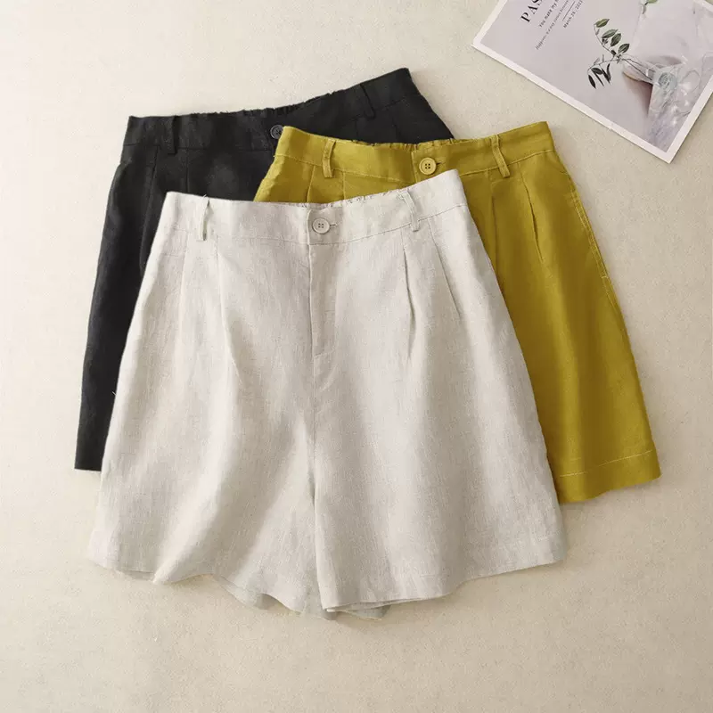 实拍2025夏季新款棉麻文艺宽松大码女装胖MM显瘦休闲五分直筒裤