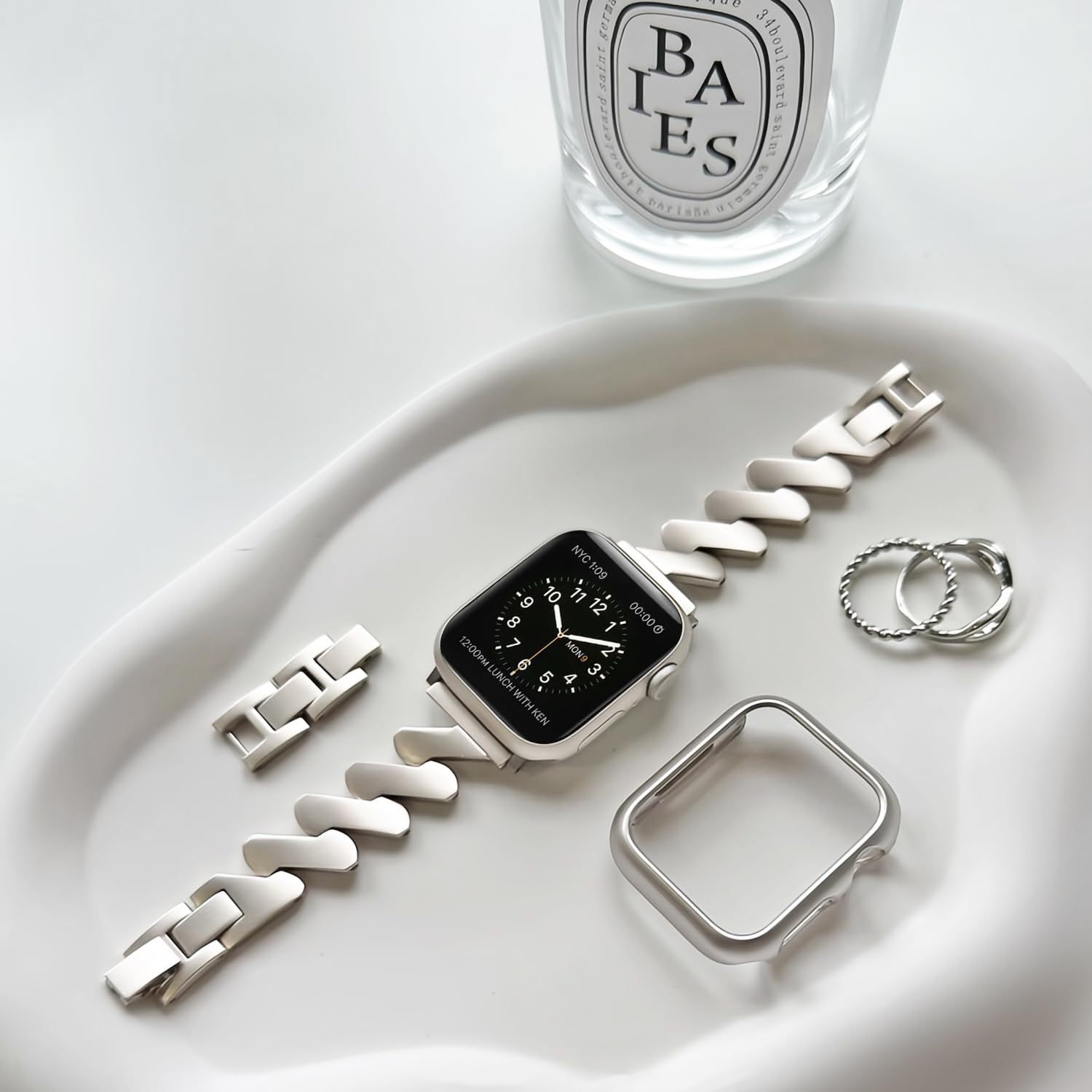 New Wavy Metal Women's Apple Watch Strap Suitable for Applewatch987Se Samsung Watch Strap