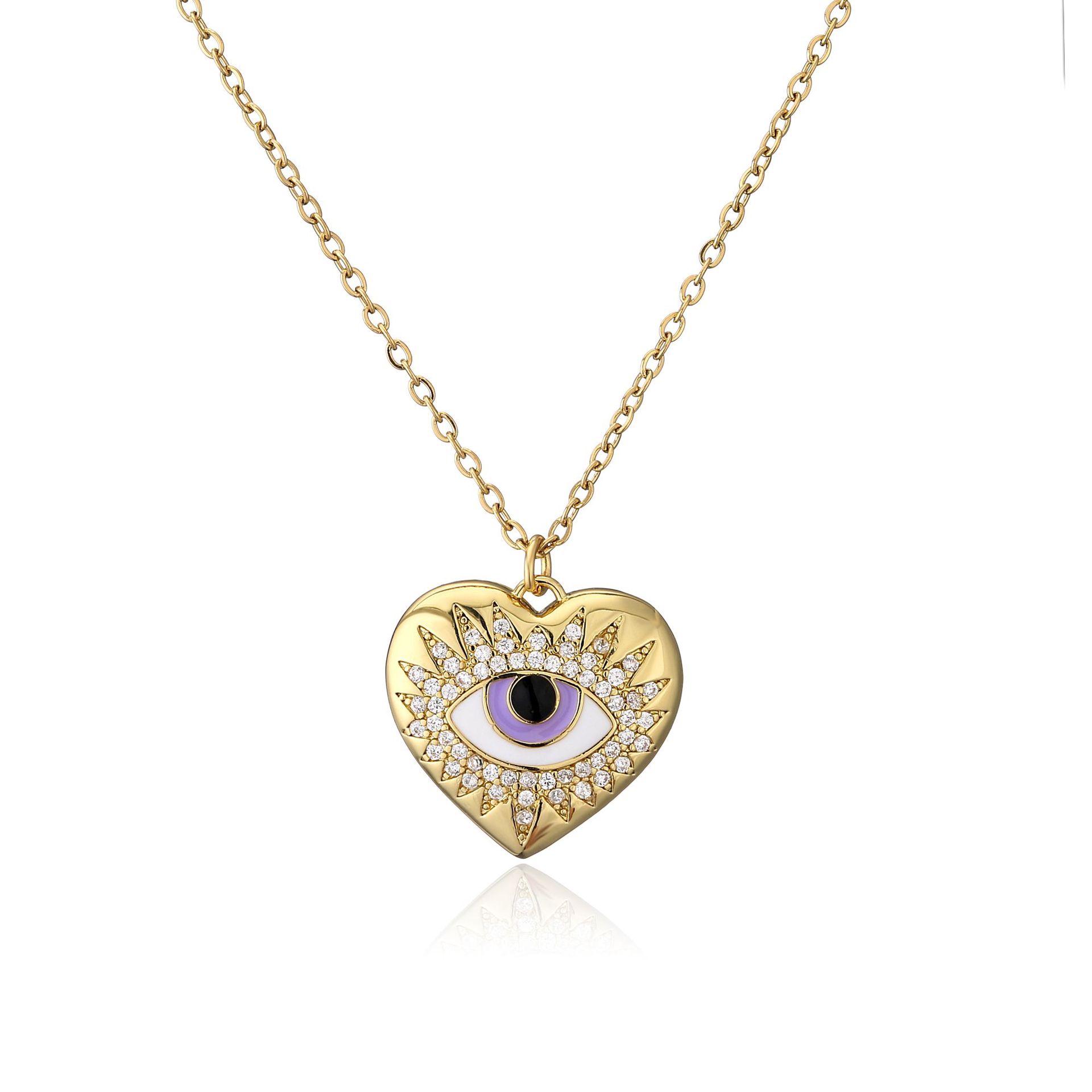 retro heart eye pattern O word chain copper necklace