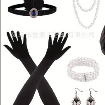 1920sフラッパーガールドレスハロウィーン衣装手袋シガレットネックレスヘッドバンドファー5点セット|undefined