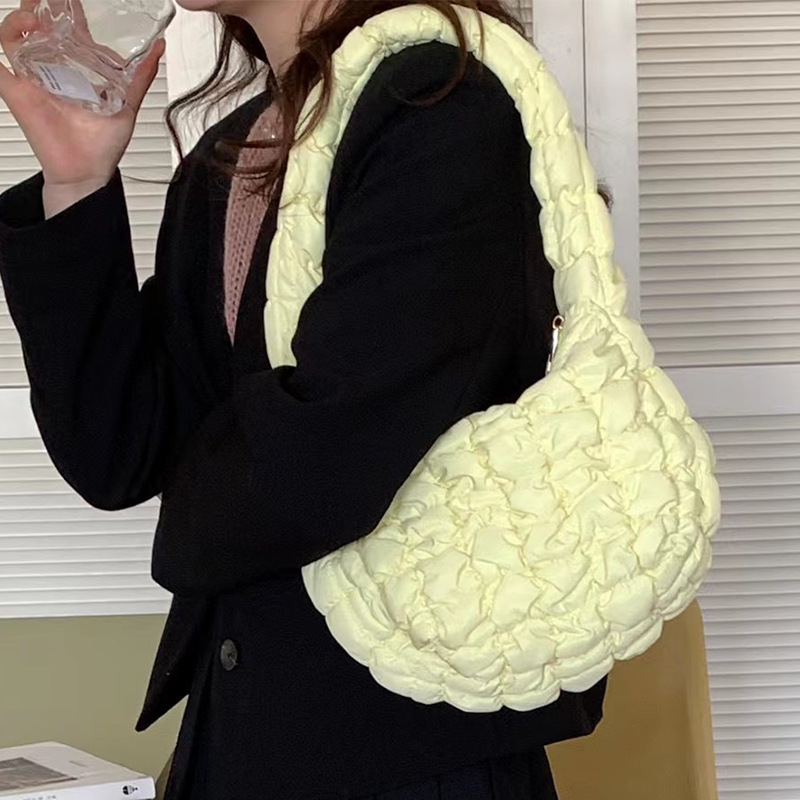 Women's Bags Pleated Cloud Bag Women's Fashion Niche Soft Puff Shoulder Bag Candy Color Underarm Bag_voghion.com