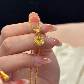 小红书爆款雕刻莲花小锁包吊坠新中式项链女款国风锁骨链一件代发
