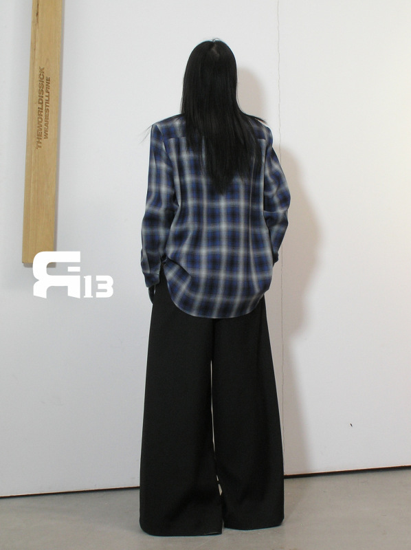 十三行R13 ニッチなデコンストラクトデザインのパッチワークチェック柄シャツミドル丈ジャケット卸売25SS|undefined