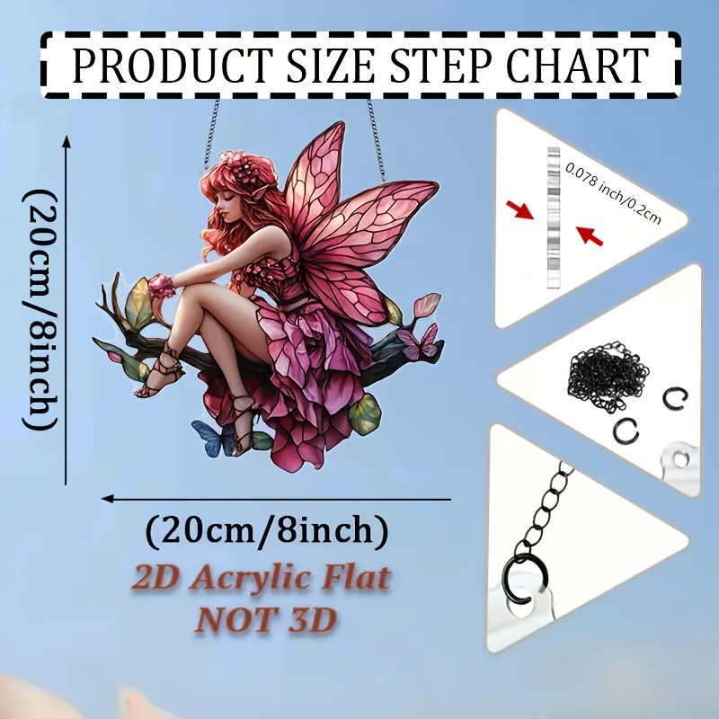 Colgante plano 2D, 1 pieza de rosa Fairy Acrylic Colgante - 8 "x 8" Dream Catcher