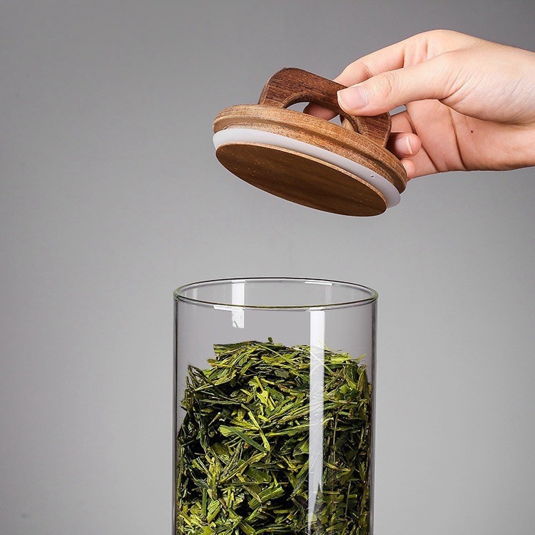 Suministro spot lata de té alta borosilicona vidrio sellado lata de vidrio multi-especificación lata de vidrio redonda lata de té tanque de almacenamiento