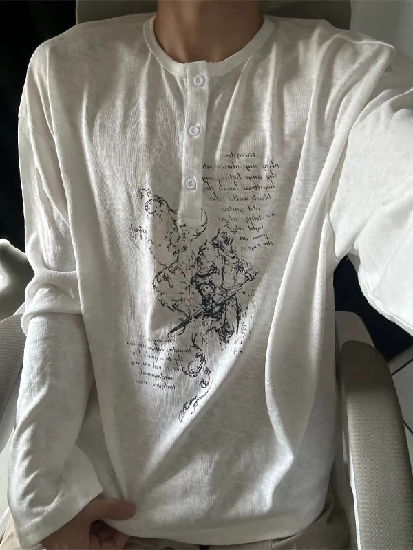 American Henley Neck Long Sleeve T-Shirt Men's Fall Printed Graphic Base Layer Old Money Style Loose Casual Top American Henley Neck Long Sleeve T-Shirt Men's Fall Printed Graphic Base Layer Old Money Style Loose Casual Top