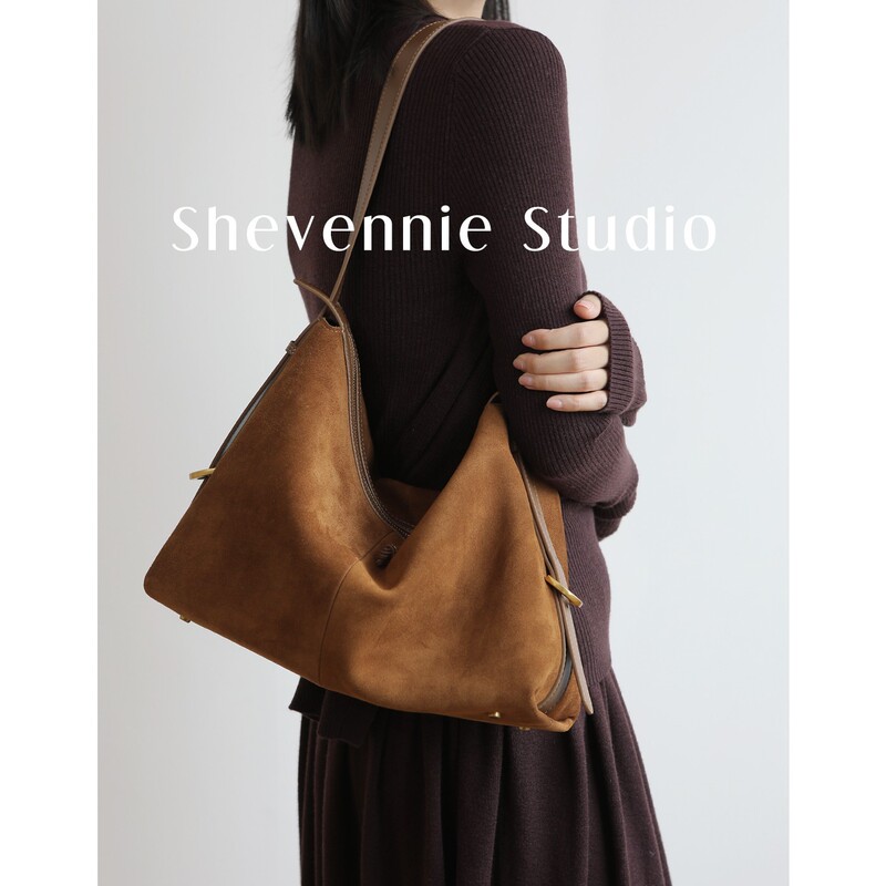 Long-Termism Niche Frosted Cowhide Relaxed Satchel Shoulder Commuter Tote Bag Hobo Bag Women's Bag