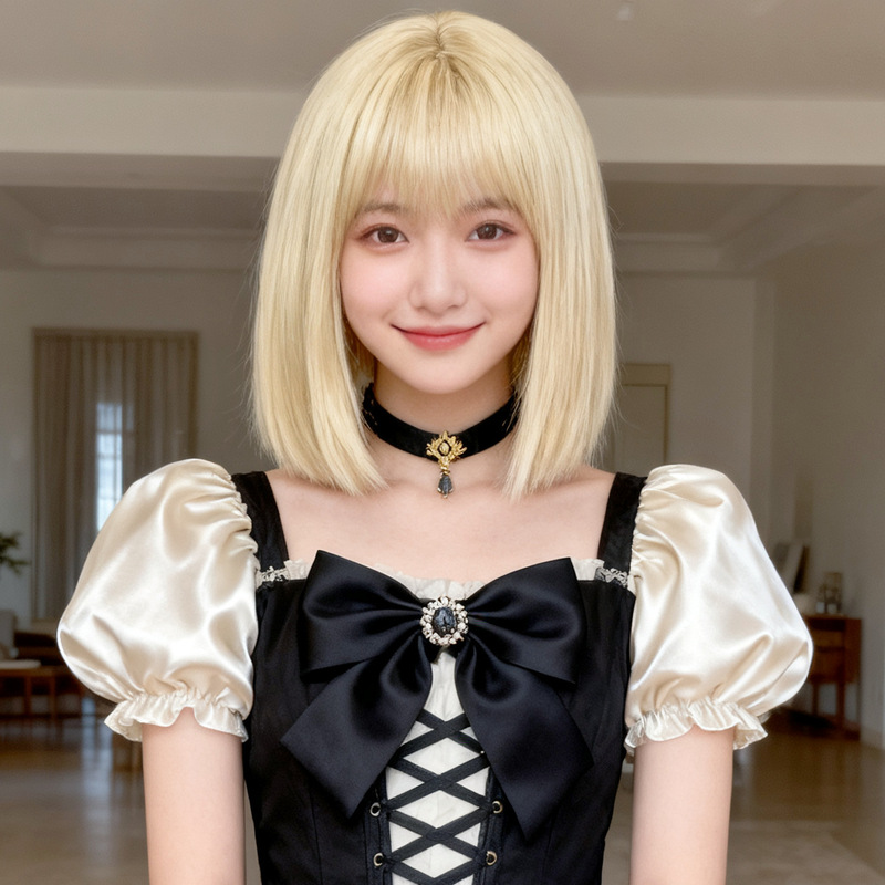 Korean version of wig women's light golden short straight bobo head online red cartoon neat bangs full head cover in stock a generation of hair Korean version of wig women's light golden short straight bobo head online red cartoon neat bangs full head cover in stock a generation of hair