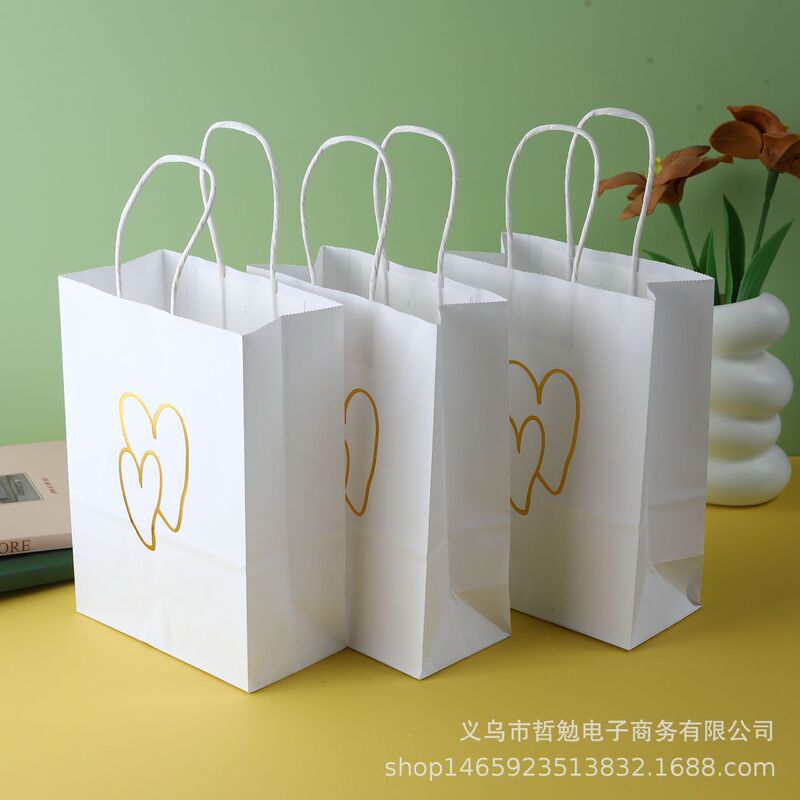 Cross-Border Gold-Stamped Heart-Shaped Pattern Tote Bag, White Simple Paper Bag, Festival Celebration Event Packaging Cross-Border Gold-Stamped Heart-Shaped Pattern Tote Bag, White Simple Paper Bag, Festival Celebration Event Packaging
