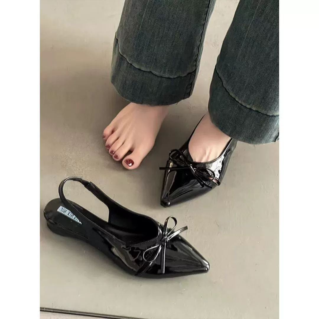 Красивые французские босоножки с заострённым носком и бантом, новая нишевая модель 2025 года, женские туфли для повседневной носки