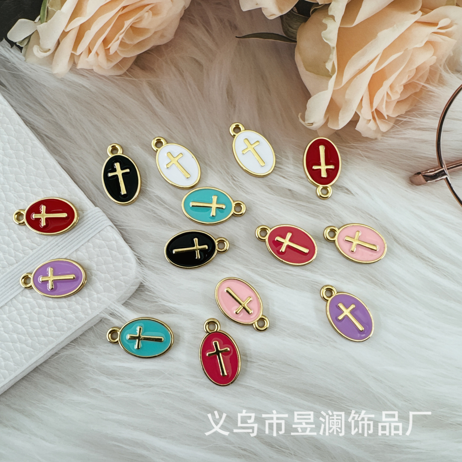Cross-Border New Colorful Oil Drop Oval Cross Accessories Fashion DIY Jewelry Bracelet Headwear Earrings Pendant Batch