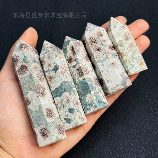 天然水晶柱绿樱花玛瑙单尖六棱柱摆件可用于桌面装饰厂家批发
