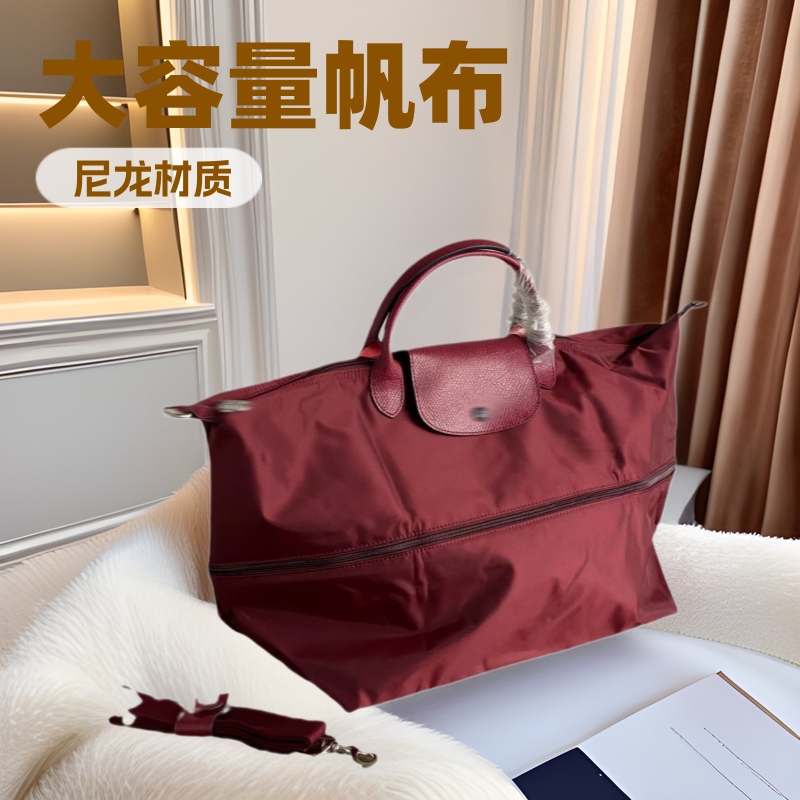 Genuine Leather Crossbody Nylon Shoulder Tote Bag, Original Export Surplus, Large Capacity Canvas Travel Bag, Shopping Bag with Embroidery