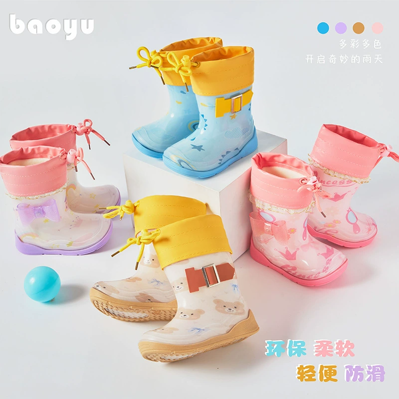 Печатные хрустальные детские дождевые сапоги детские дождевые сапоги плюс бархат милые мультяшные водяные туфли водонепроницаемые мальчики девочки нескользящие резиновые туфли