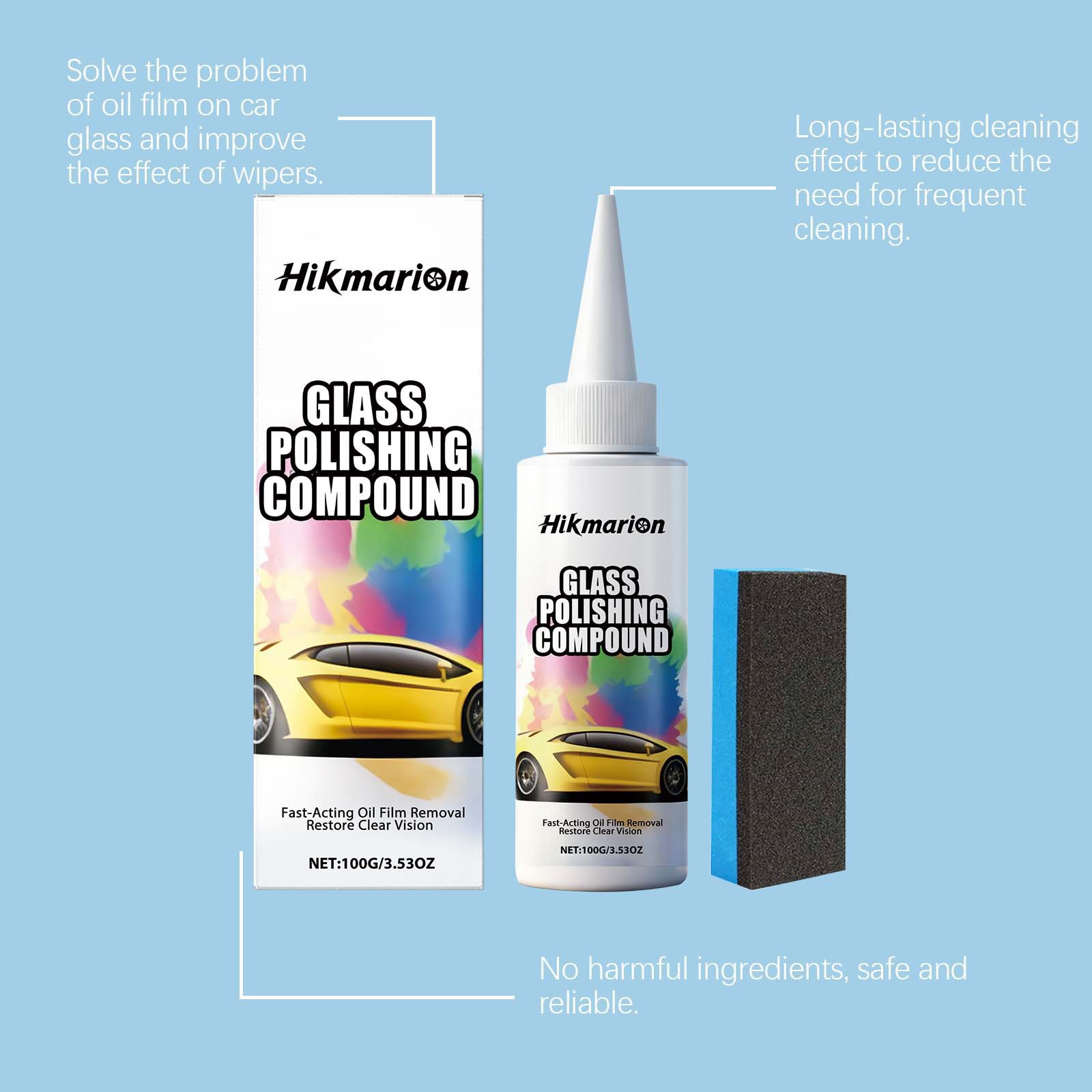 Hikmarion Glass Polishing Paste Cleans Glass Oil Film Removes Coating Clear Vision Car Maintenance