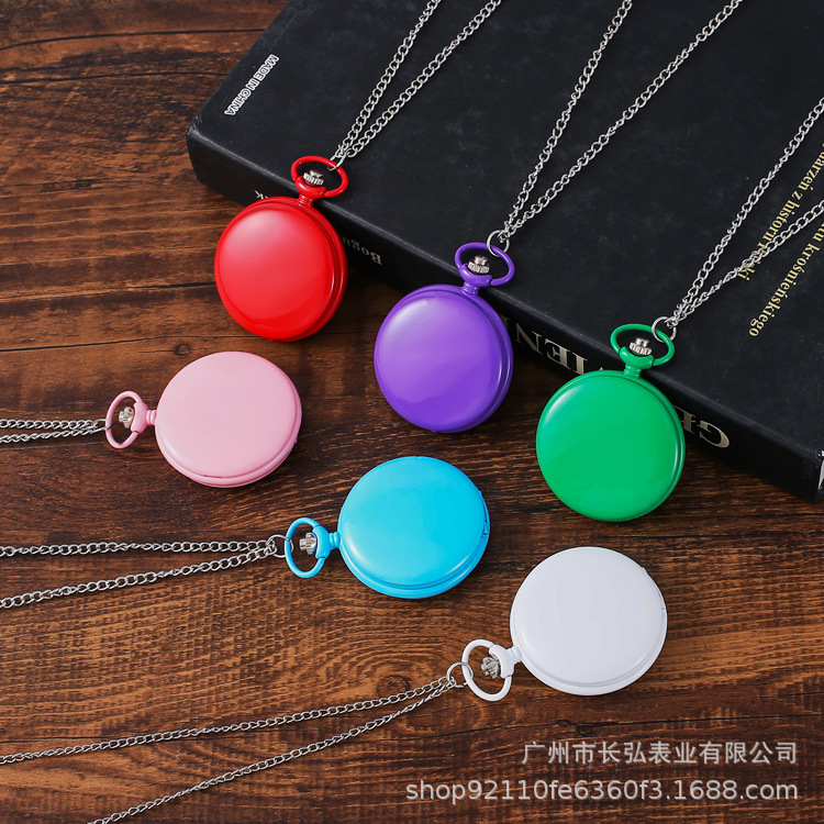 Macaron series pocket watch creative color glossing digital quartz watch student graduation gift necklace watch cross-border