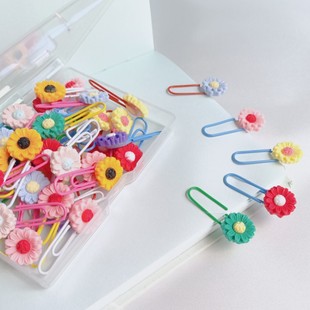 Metal Creative Colorful Resin Flower Paper Clip Sunflower Sunflower Shape Paper Clip Bookmark Box