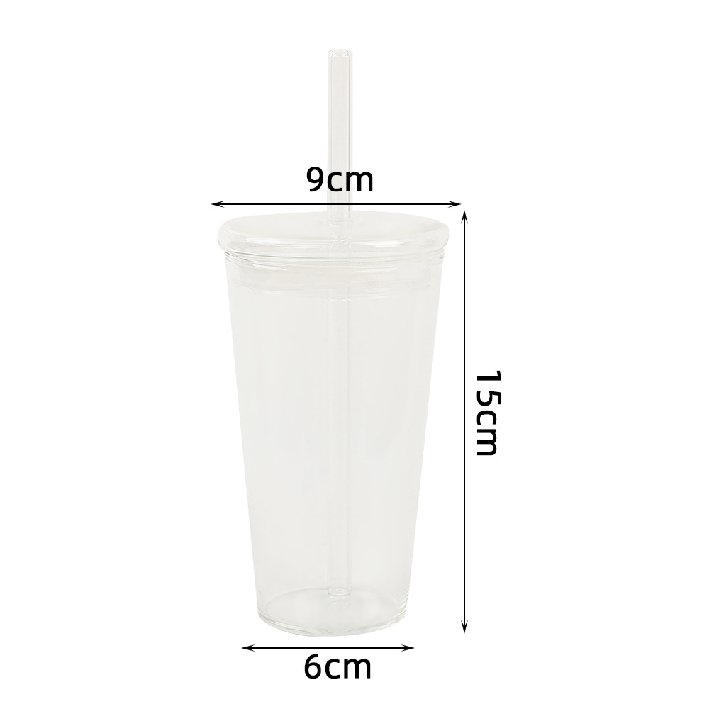 Taza de paja transparente con cubierta alta resistencia al calor taza de vidrio de borosilicato de alta capacidad taza de agua simple taza de oficina taza de té de leche taza de automóvil