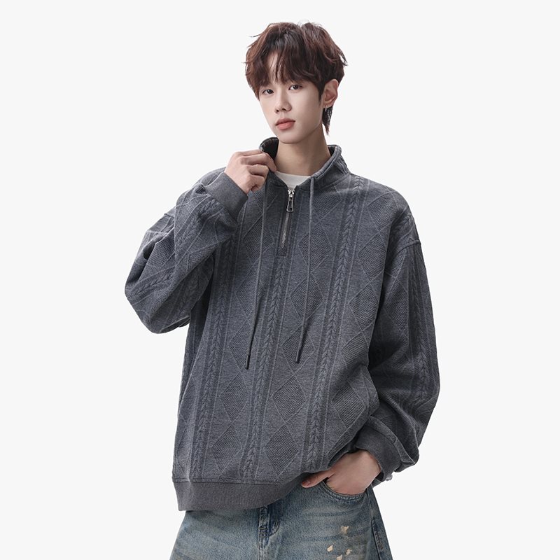 2026 New Sweater Men's Spring And Autumn Teen Heavy Half Zipper Jacket American Trendy Brand With Bottoming Shirt_voghion.com