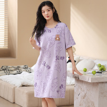 睡裙女夏季薄款短袖卡通胖mm加大码加肥宽松套头网红睡衣裙家居服