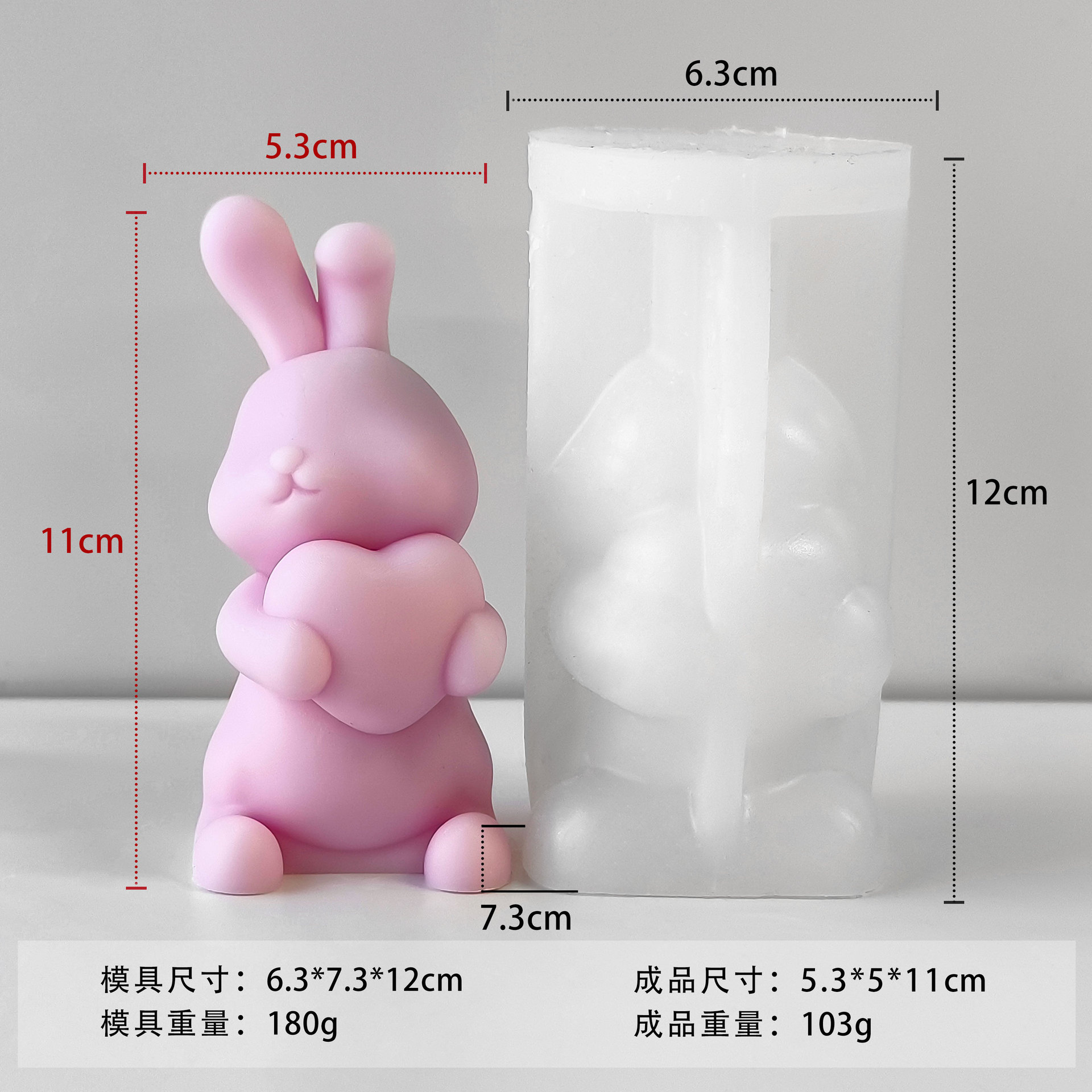 Nuevo conejo de dibujos animados molde de la vela abrazo corazón conejo aromaterapia vela decoración molde DIY conejo jabón hecho a mano