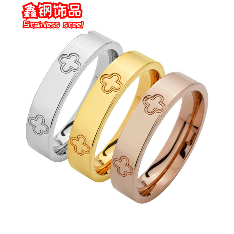 Manufacturer's Ready-Made Cross-Border Hot-Selling Four-Leaf Clover Titanium Steel Ring for Women That Does Not Fade, Couple Rings, Rings, Hand Jewelry Wholesale Manufacturer's Ready-Made Cross-Border Hot-Selling Four-Leaf Clover Titanium Steel Ring for Women That Does Not Fade, Couple Rings, Rings, Hand Jewelry Wholesale