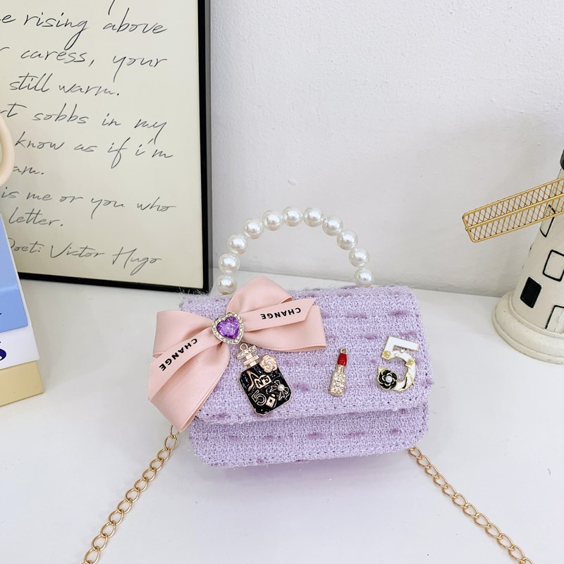 Dulce princesa bolso de perlas adorable arco mini boca rojo bolso de hombro bebé bolso de moda cadena de niños