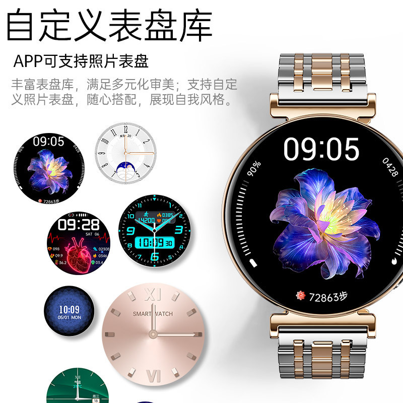 AI血中酸素モニタリング機能付き女性用スマートウォッチ 心拍数 睡眠 生理周期 防水 スポーツ Bluetooth通話対応 スマートブレスレット|undefined