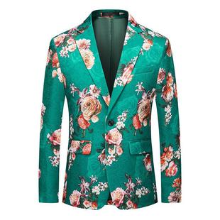 Long-term goods cross-border Korean-style slim-fit floral print business casual nightclub dress jacquard suit for men