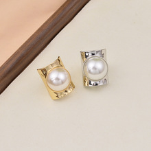 跨境欧美夸张镶嵌大珍珠开口戒指 个性时尚轻奢设计感光面关节戒