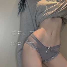 日系薄款网纱内裤女低腰纯棉裆性感交叉蝴蝶结蕾丝透明三角裤提臀