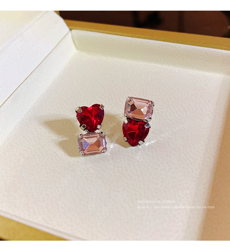 Fashion Square Heart Shape Copper Plating Rhinestones Ear Studs 1 Pair