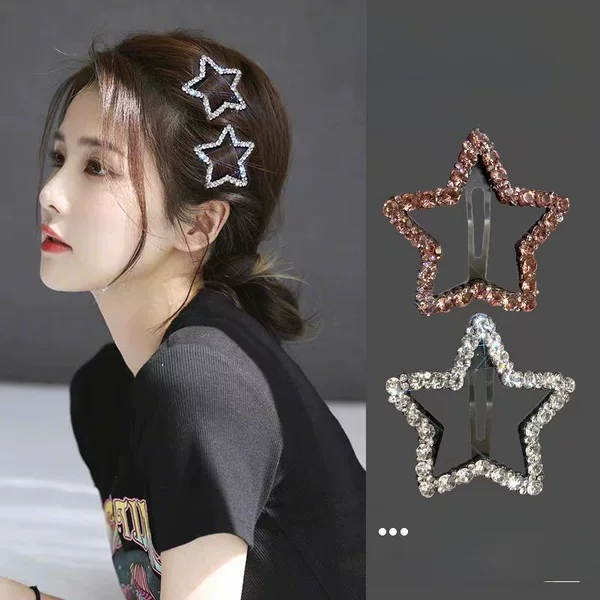 Five-pointed star rhinestone star hairpin women's new forehead bangs side clip side broken hairpin hairpin bb clip headdress