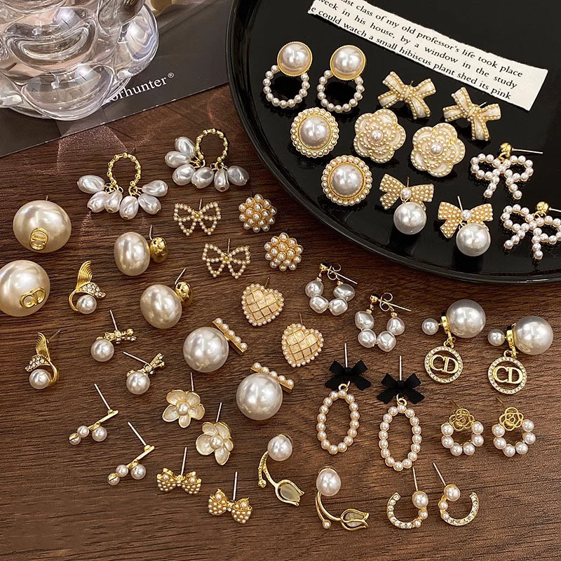 sterling silver needle bow stud earrings light luxury pearl earrings french style women‘s new simple and versatile classic eardrops