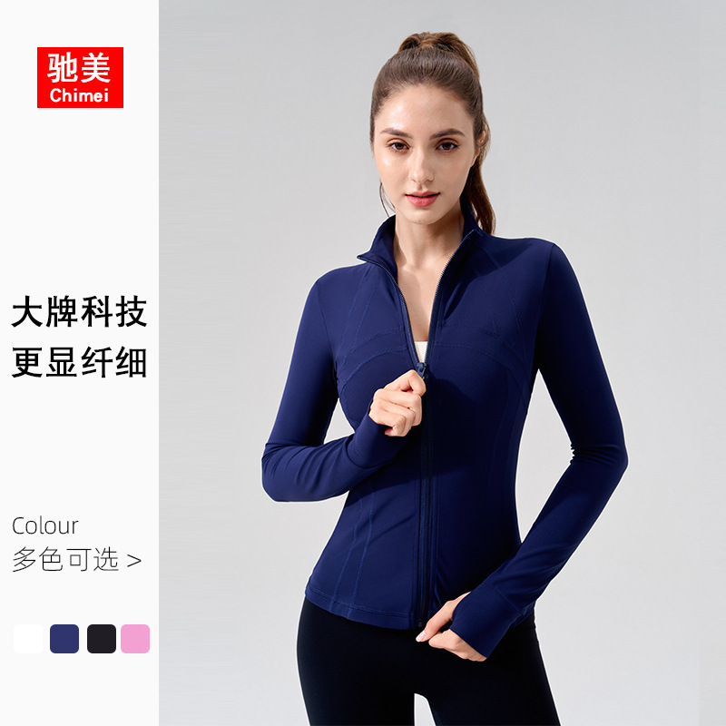 Autumn and Winter High-Neck Sports Jacket Slim Fit Yoga Top with Finger Sleeves Thickened Outdoor Running Fitness Wear