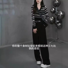 79005大愛美依縁2024秋の新型韓国版vネック長袖洋気上着高腰直筒長ズボン女
