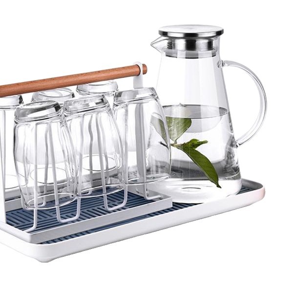 Taza de vidrio transparente para beber taza de agua fría taza de leche taza de té resistente al calor 6 set de hervidor de agua fría material de alta borosilicona