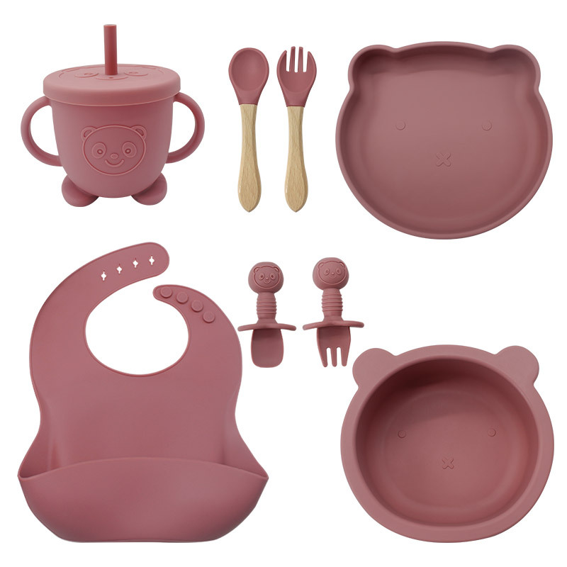 Oso vajilla traje de silicona bebé vajilla de dibujos animados oso plato tazón niños alimentación vajilla traje de comida complementaria