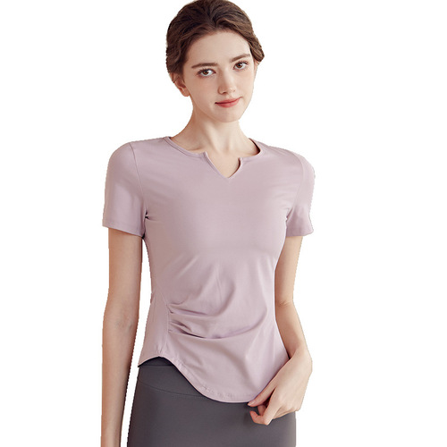 High-end yoga clothes for women, tight-fitting sports short-sleeved T-shirts, summer running Pilates training suits, fitness tops