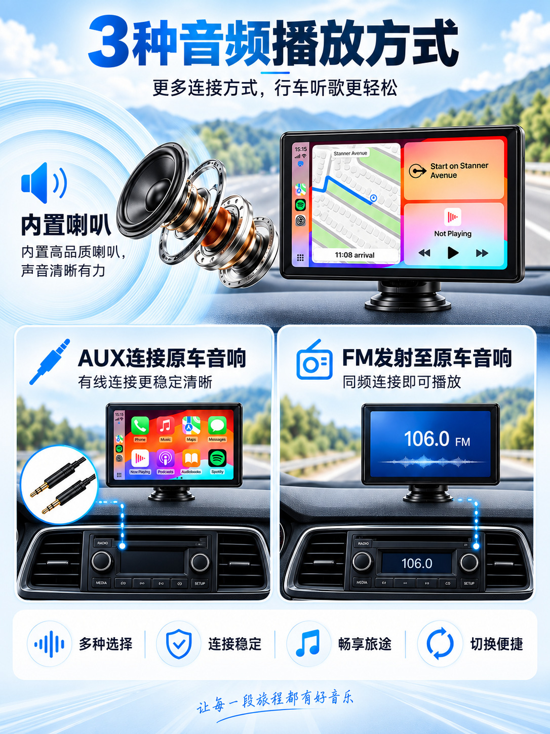 7inch Portable MP5 Wireless CarPlay Android Auto Mobile Phone Screen Mirroring Bluetooth Car Display