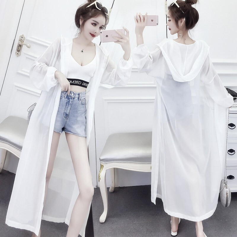[Good Sun Protection Effect] Extra Long Hooded Sun Protection Clothing for Women Summer Fairy Chiffon Sun Protection Cardigan Korean Style Loose