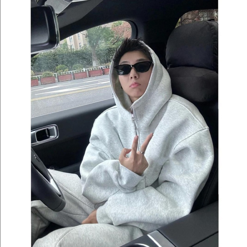 Lazy Style Casual Sports Suit for Men, Fleece-Lined, High-End Feel, Loose and Simple Hooded Zip-Up Sweatshirt and Sweatpants Two-Piece Set Lazy Style Casual Sports Suit for Men, Fleece-Lined, High-End Feel, Loose and Simple Hooded Zip-Up Sweatshirt and Sweatpants Two-Piece Set