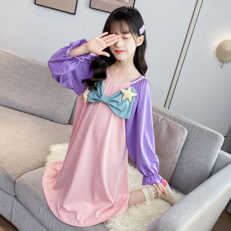 2024 Spring Summer New Girl's Butterfly Bow Cotton Pajama Set Children Cute Sweet Mermaid Homecoming Dress