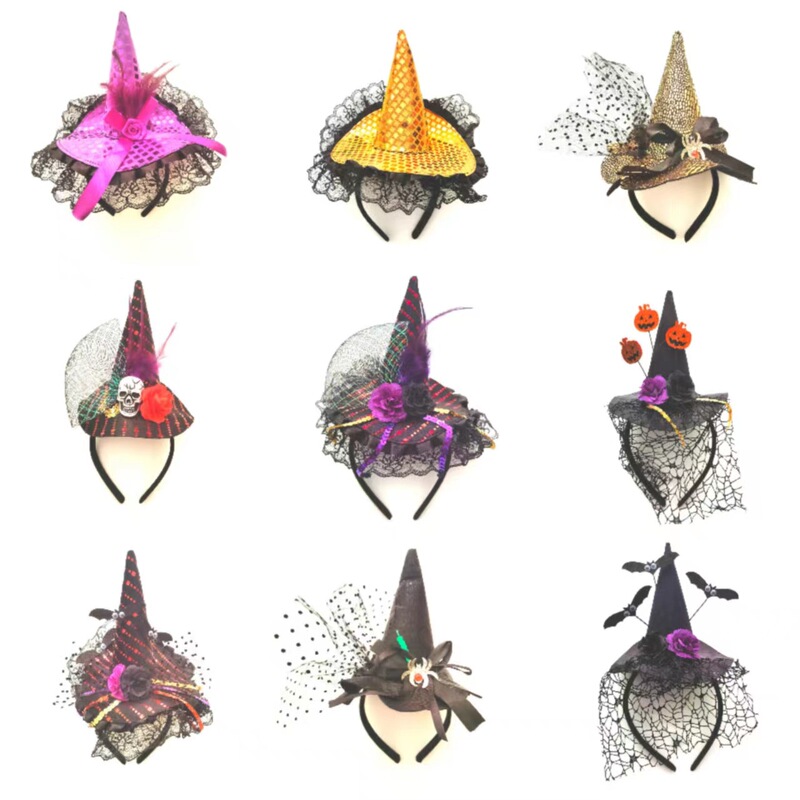 新しいハロウィーンの髪のフープの祝日のパーティーのショーの道具の帽子の髪飾りのネットのスカルの花の魔女の帽子|undefined