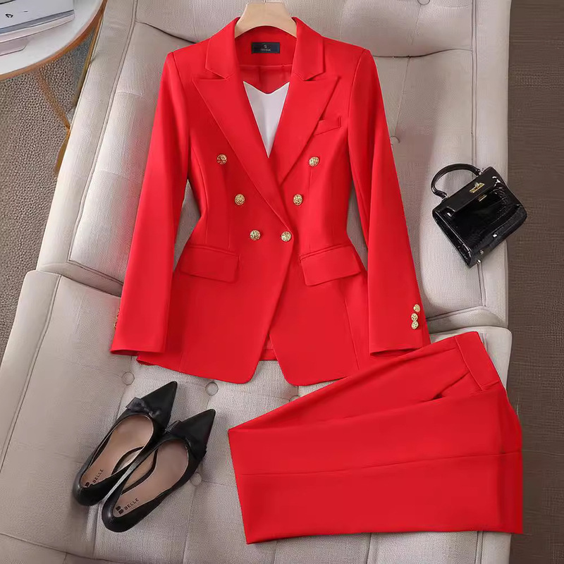 Advanced Sense Double-breasted Red Suit Professional suit Women's Cross-border New Style Temperament Goddess Fan Host Work Clothes