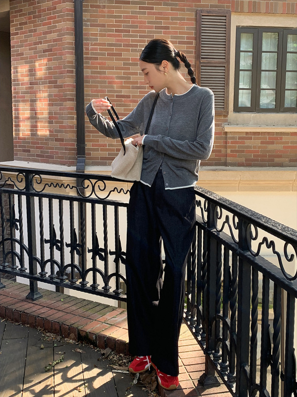衣尔衫 舒适区 韩系基础羊毛纯色针织开衫女单排扣圆领外套0571|undefined