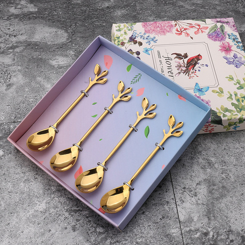 Q Gift Set Small Spoon Wedding Favor Box Cherry Blossom Spoon Gift Box Rose Flower Leaf Spoon Fruit Fork Gift Set