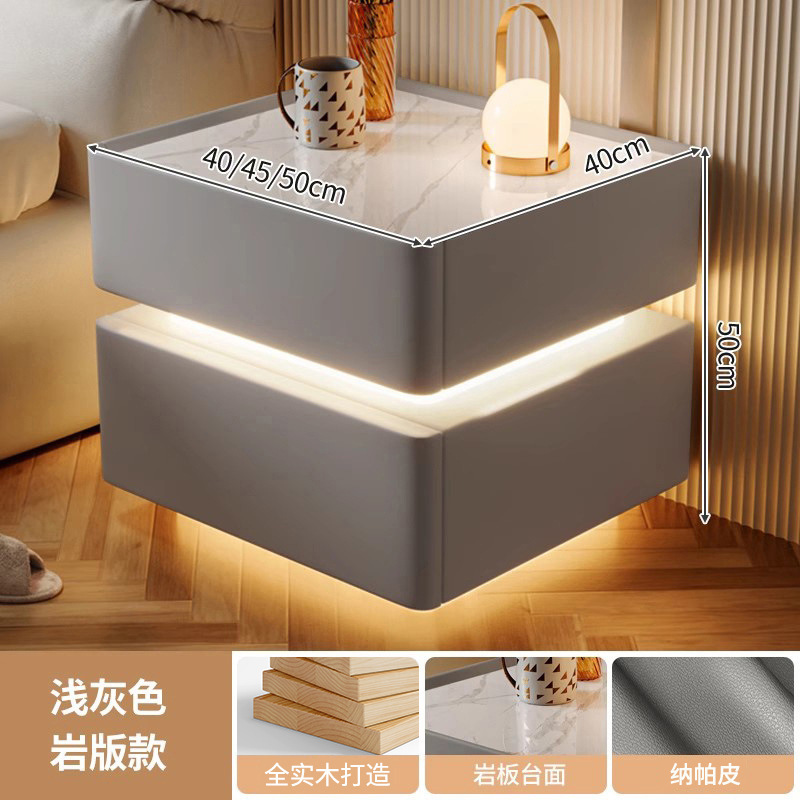 Mesita de noche inteligente, lujo ligero, alta calidad, madera maciza con luz 2024, nuevo dormitorio con cerradura, pequeño gabinete, simple y moderno
