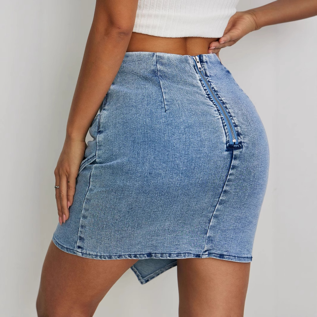 Women's Clothing New High Waist Pleated Irregular Denim Hip Skirt_mkmklike.com