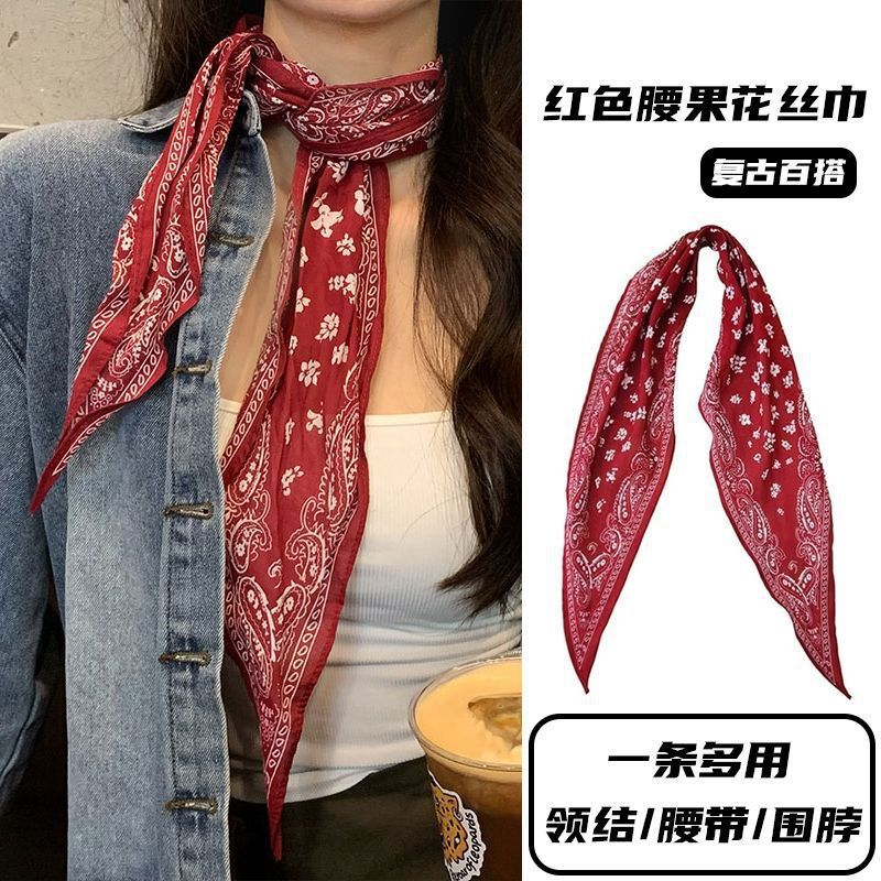 Red cashew flower silk scarf